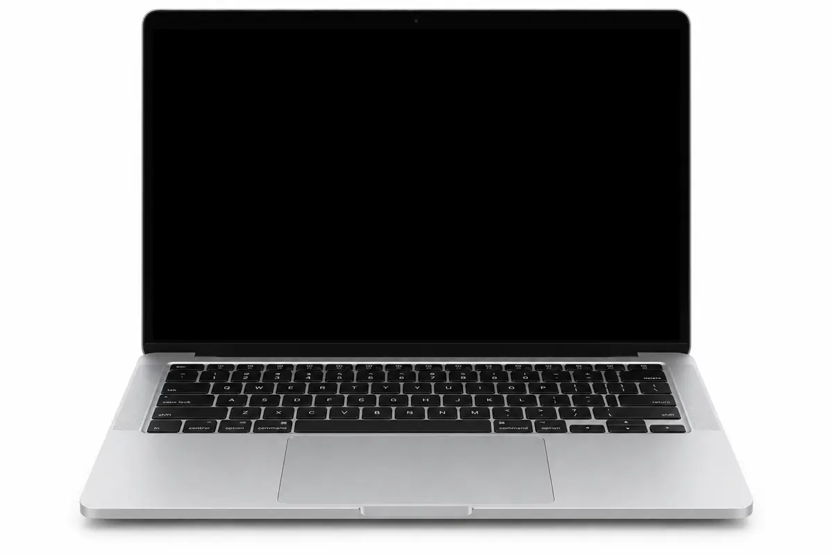Silver MacBook with visible keyboard and trackpad